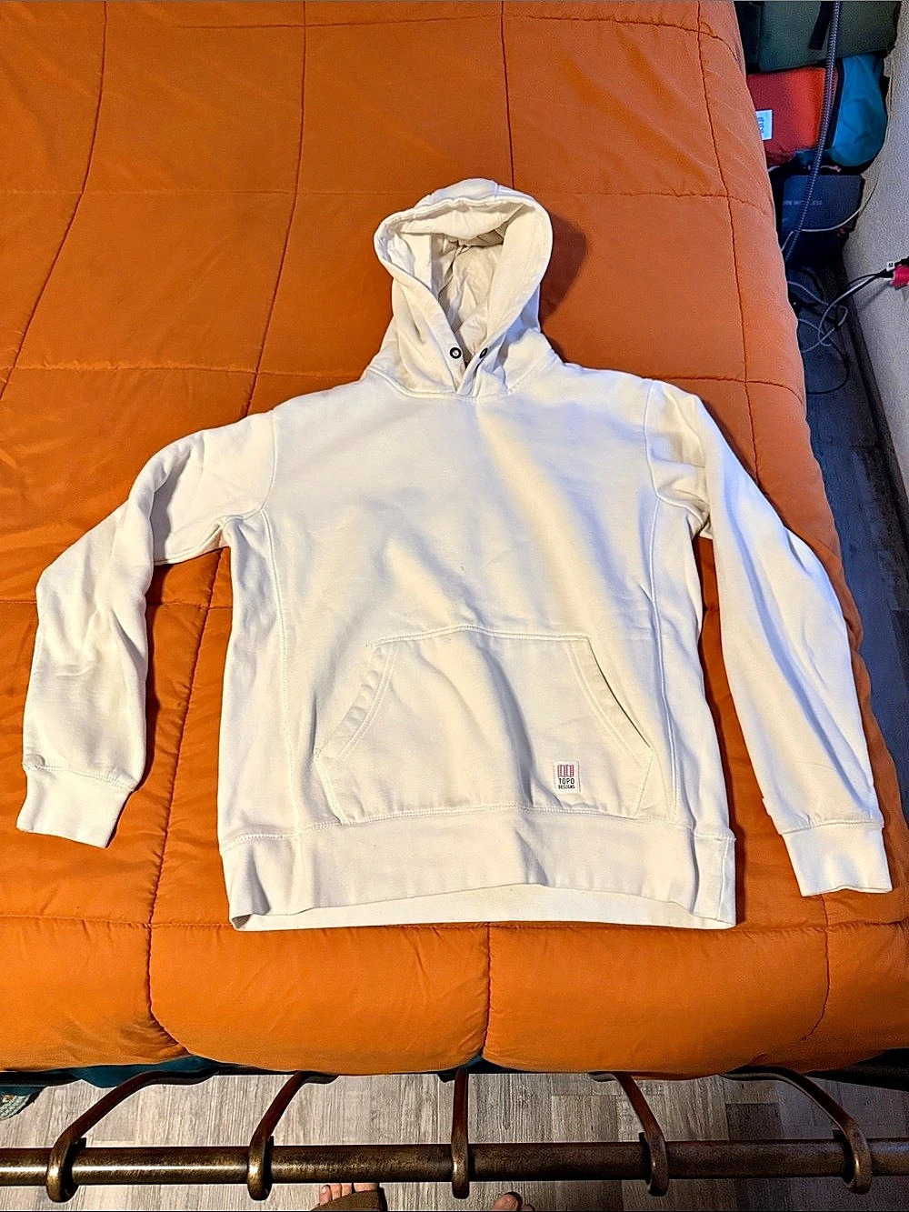 Topo Designs Pullover Hoodie in White Size Medium